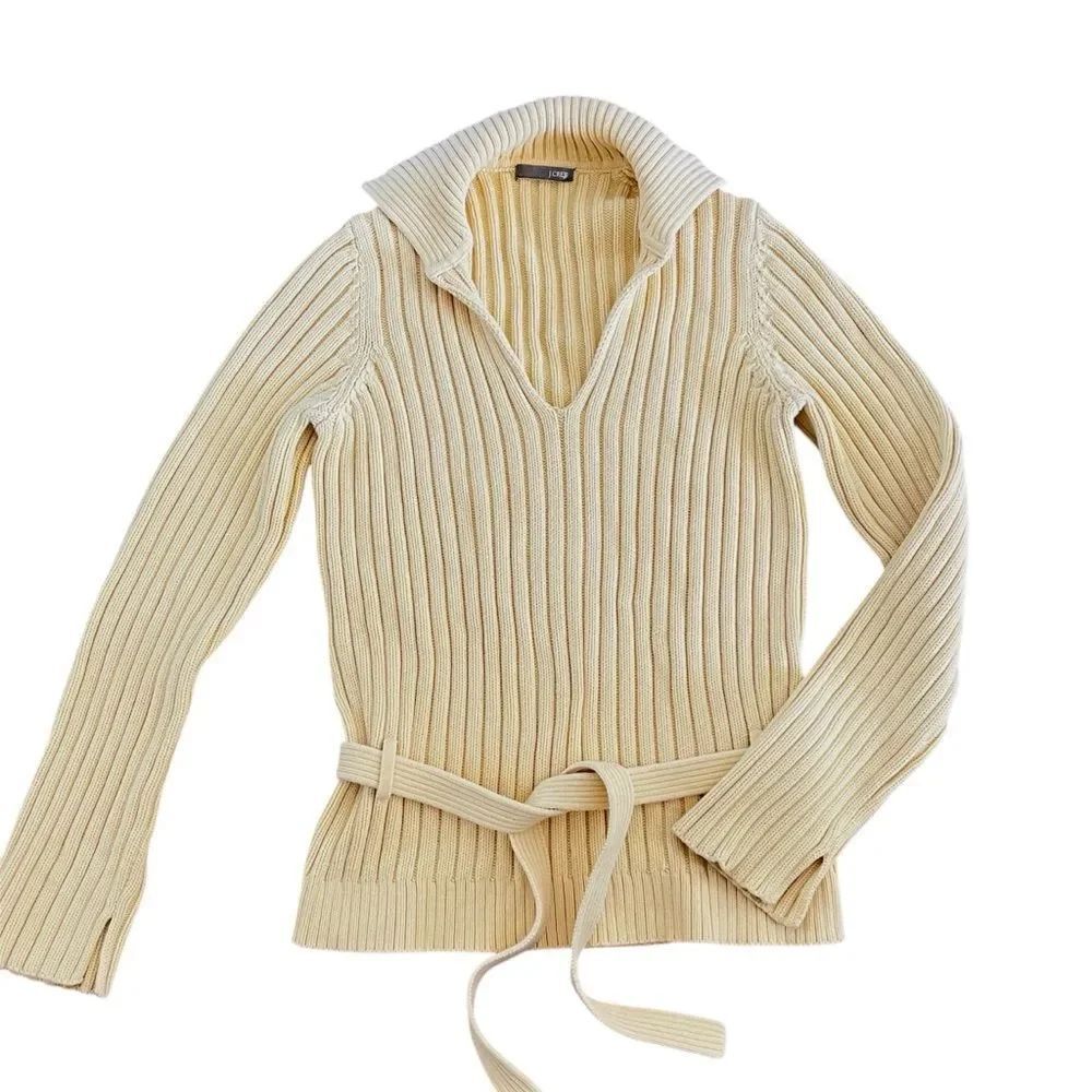 J. Crew Y2K Yellow Chunky Ribbed Sweater w/ Tie Waist